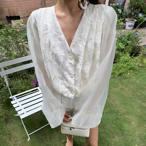 Beige satin long puff sleeves【H00036】