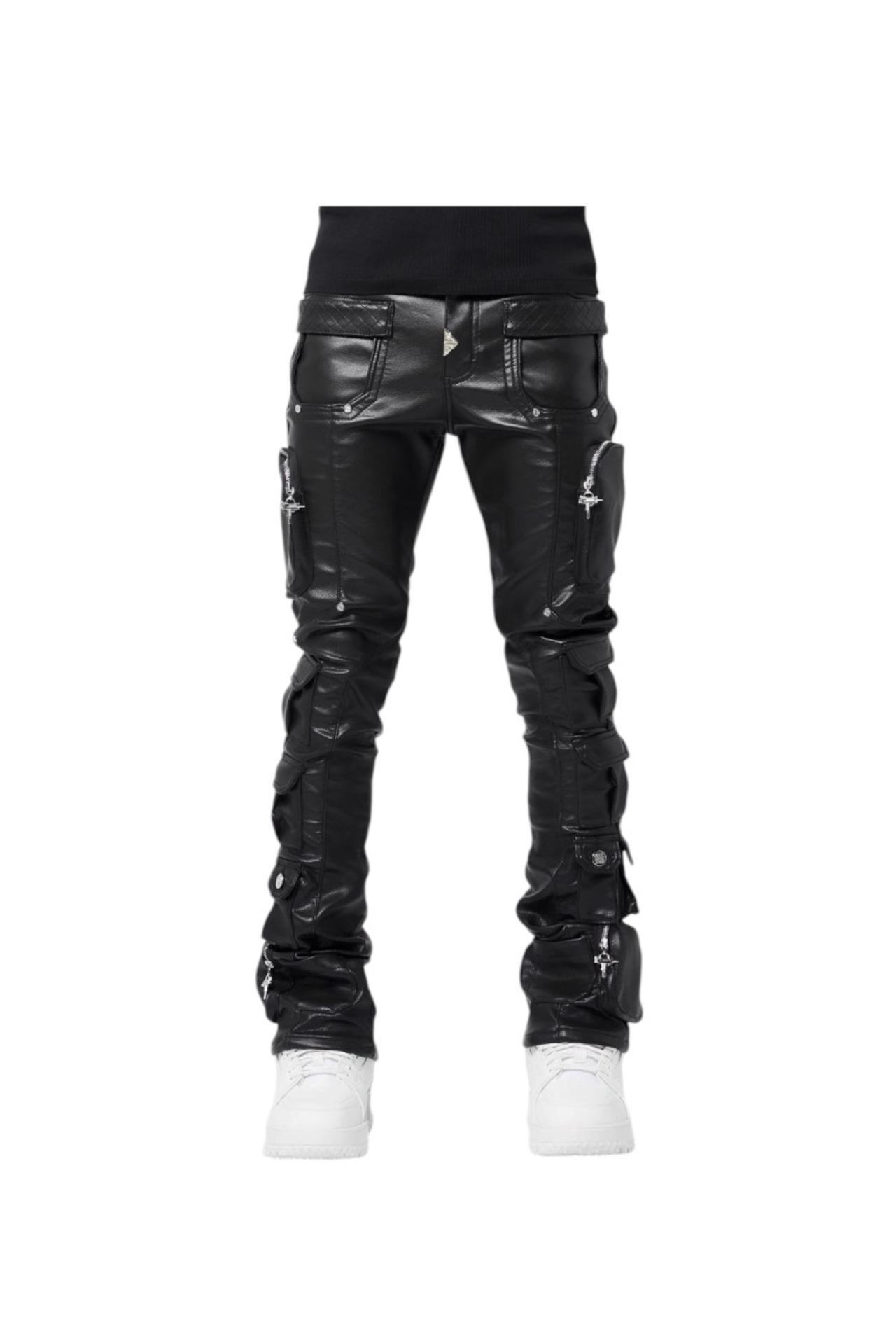 GUAPI / obsidian black cargo leather pants