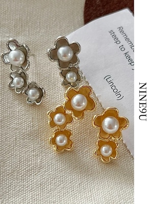 flower pearl feminine pierced 3color【NINE-A7671】