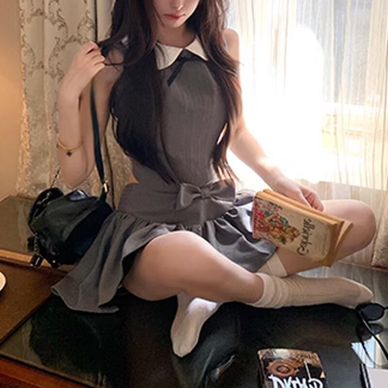 【set】ノースリーブリボン付きトップス×スカートセット M31392