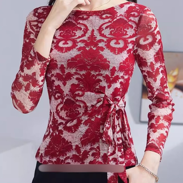 ウエストサイドリボン ロングスリーブ ラウンドネック カットソー ds1079