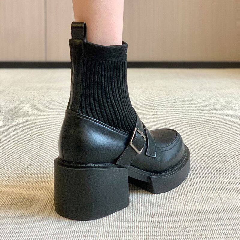 ソックス ブーツオータムベルト バックルスタイルショート薄手 靴 シューズ 秋物 タイツ ストッキング ハーネス フェイクシューズ15541949987