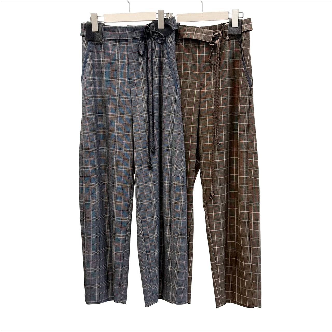 Lallia Mu チェックワイドパンツ(グレー/ブラウン) 2613771