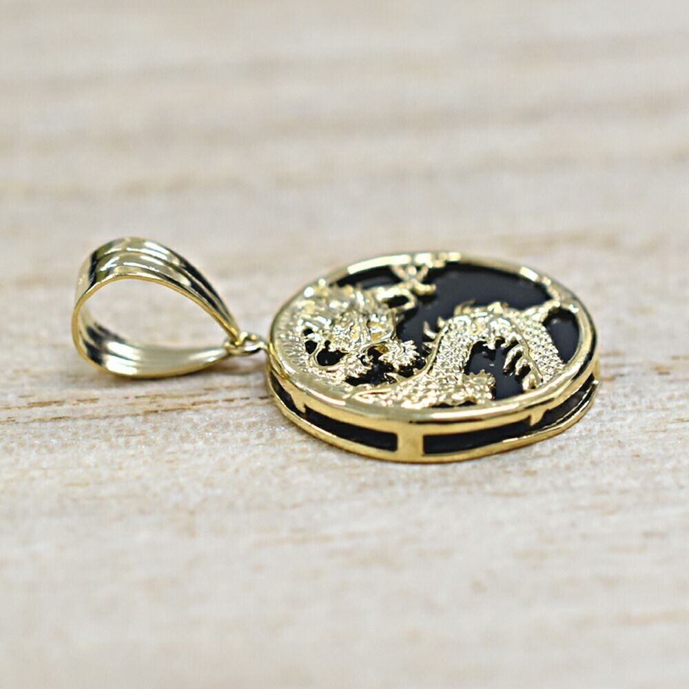 18金】ドラゴン×オニキスペンダント｜K18縁起モチーフ×16mmコイン型