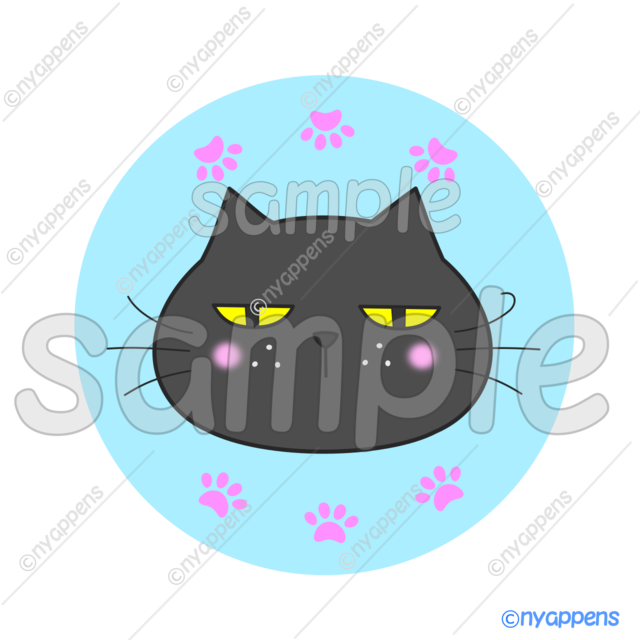 【商用利用OK】ほのぼの面白い顔の猫イラスト◇ヒゲまる（黒1）シールやアイコン、素材に！