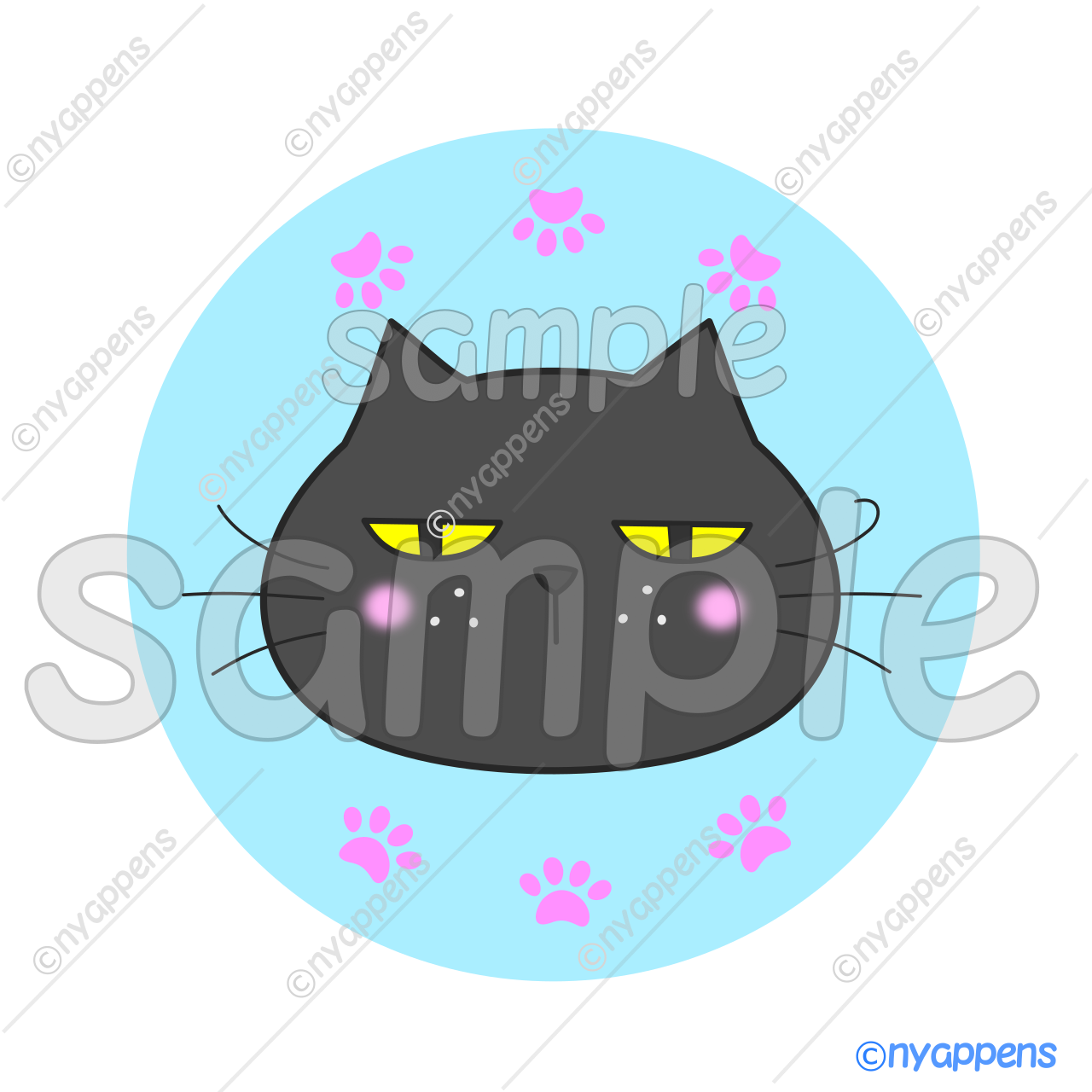 【商用利用OK】ヒゲまる猫イラスト（黒1）シールやアイコン、素材に！
