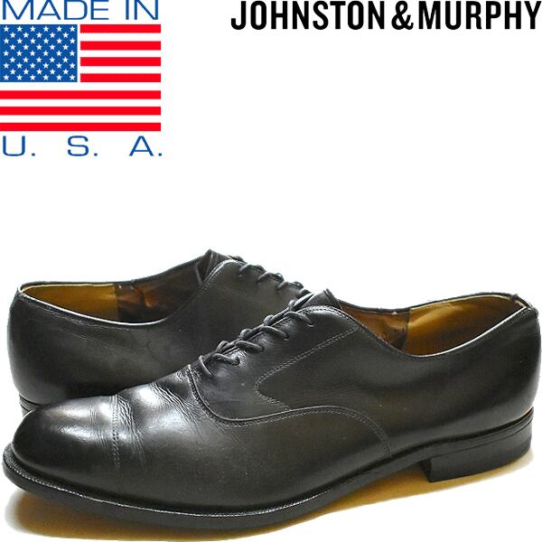 1点物◇USA製ジョンストン&マーフィー革靴レザーシューズ黒ストレート