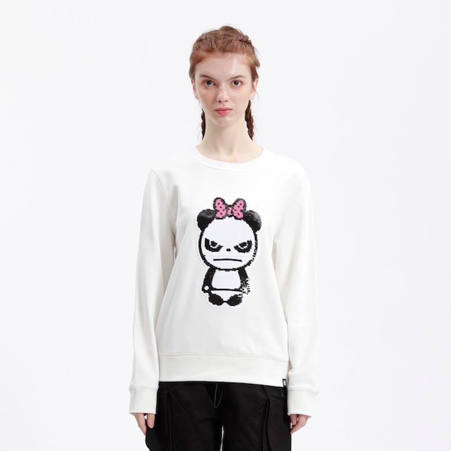 送料無料 【HIPANDA ハイパンダ】レディース クルーネック スウェット トレーナー WOMEN'S SEAQUINS BASIC KING PANDA CREW NECK SWEAT SHIRT / WHITE・BLACK