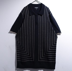 Black Geometric Design Half-Zip Knit Polo