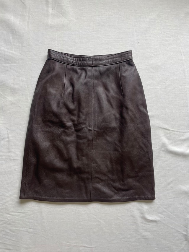 80s-90s Real Leather Tight Skirt / Dark Brown
