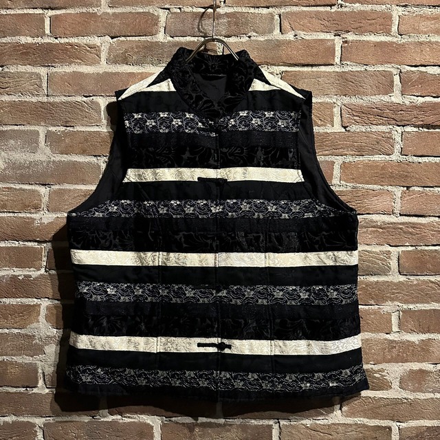 【Caka act3】Horizontal Stripe Pattern Multiple Fabric Switching Design Loose China Vest