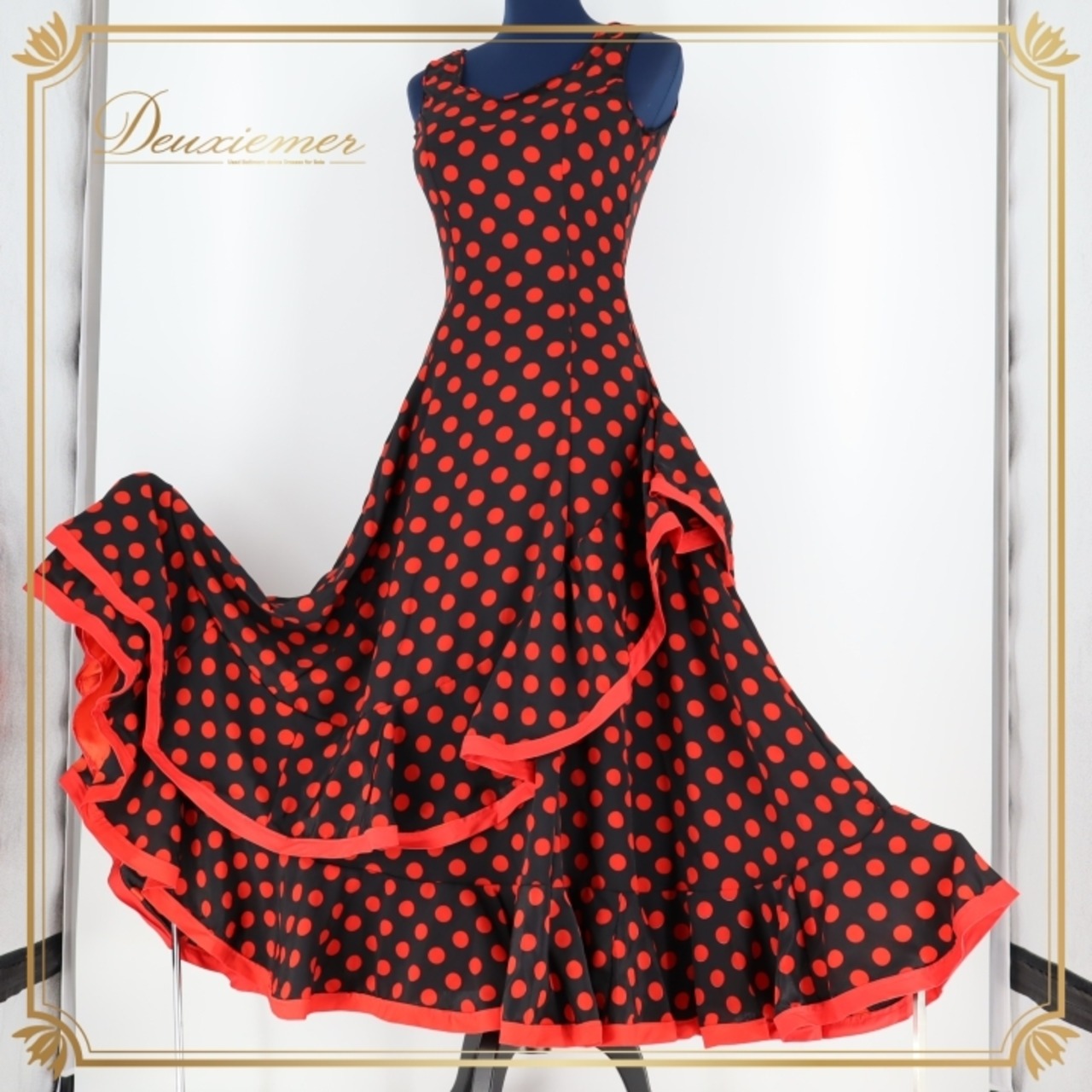 フラメンコ 衣装 ワンピース ドレス 黒 赤 水玉 ドット ボランテ フリル ダンス パーティ 発表会 ブラック系 レッド系 ICHIOKU イチオク フラメンコ ドレス おしゃれ かわいい パーティードレス ダンス衣装 コスチューム 舞台用 衣装用 赤黒ドット フリルデザイン レディース
