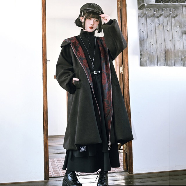 ♥刺繍付きフード＆保温フリース!【古怪舍---大王花シリーズ】★チャイナ風コート★ 裏起毛 アウター coat