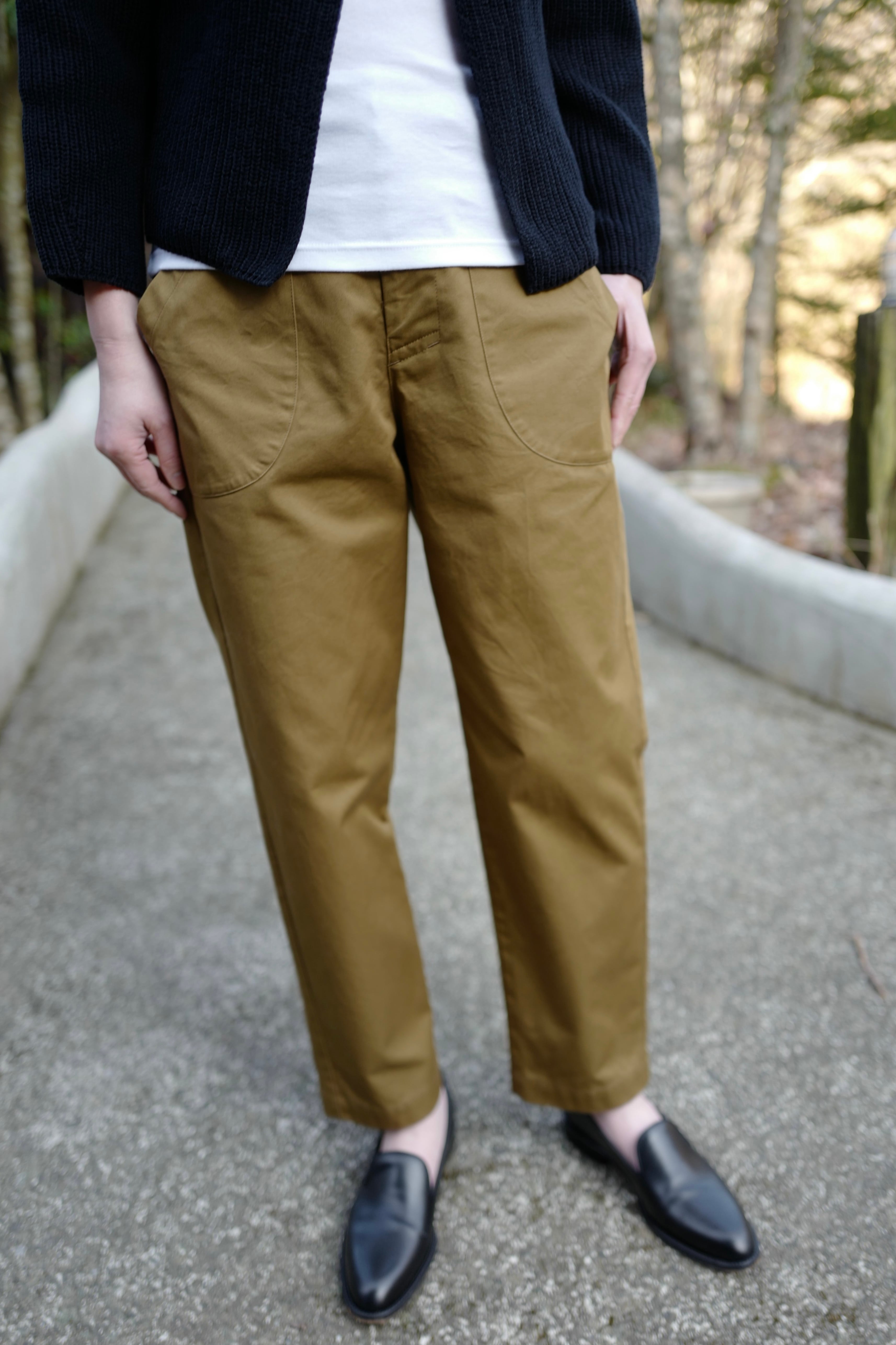 再入荷】HAU ｜cotton work pants（brown, ivory）働き者パンツ