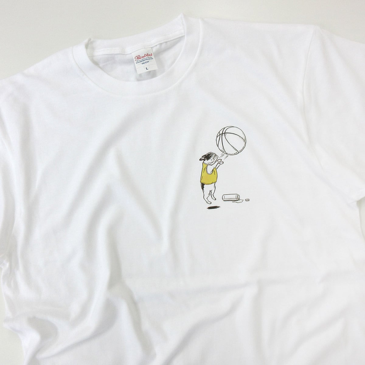 フレブル バスケ シュート Tシャツ dog35 イラスト 犬 フレンチブルドッグ ゆるい バスケットボール