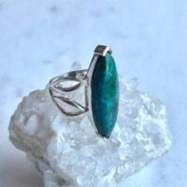 【超美石】クリソコラ　シルバーリング（15.5号）