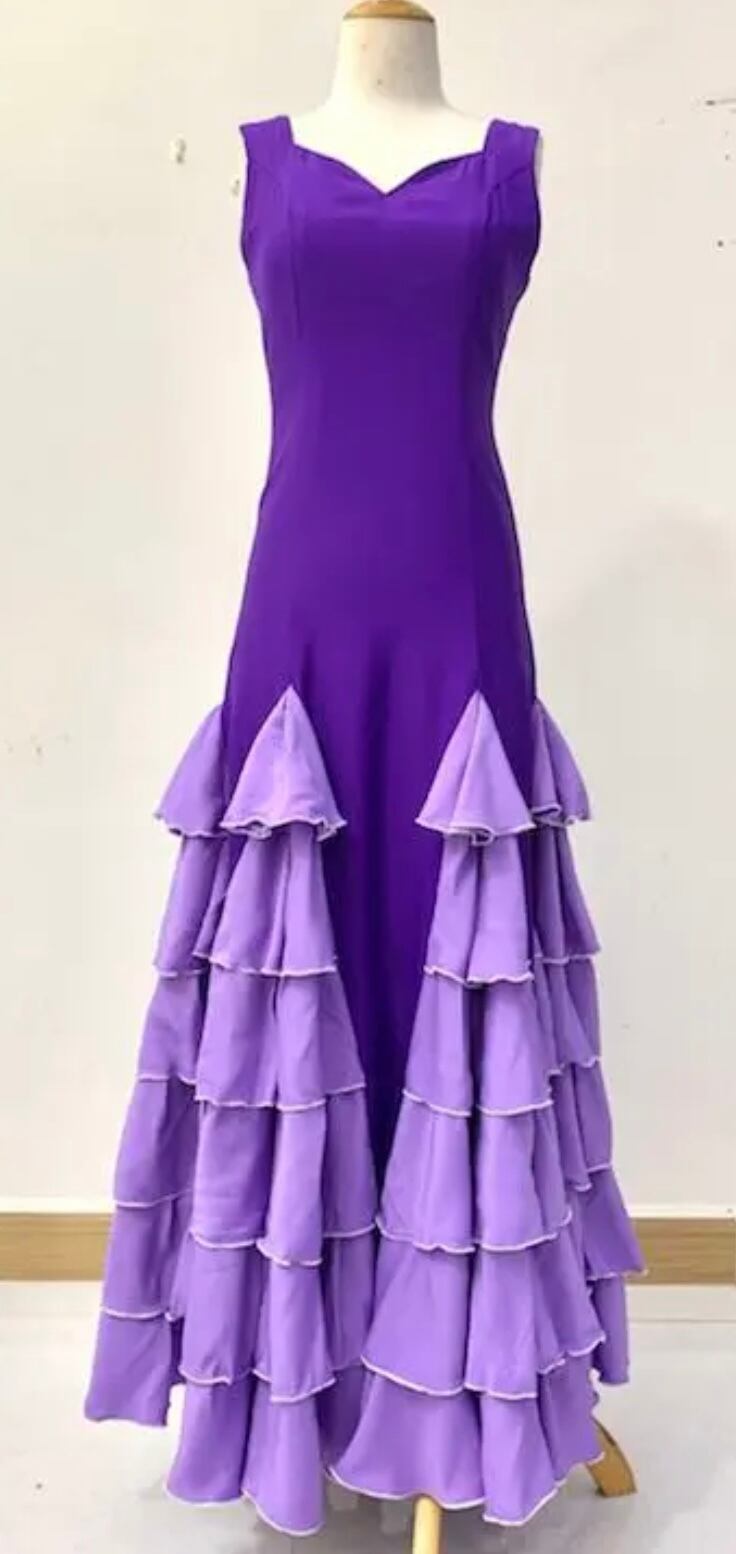 フラメンコドレス 紫黒水玉