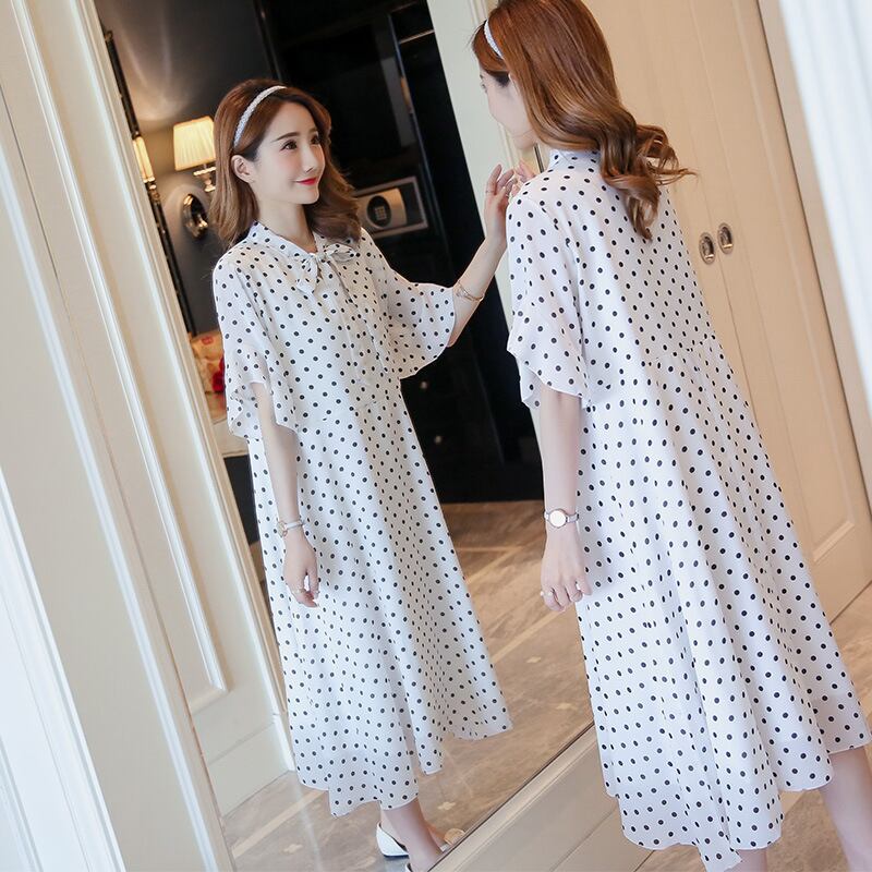 【新作】【送料無料】 2019スタイルの夏のマタニティ服ロングドレス妊娠中の女性ドットルーズシフォン妊娠中の女性のドレス サマー 夏物 AL expec346557226535