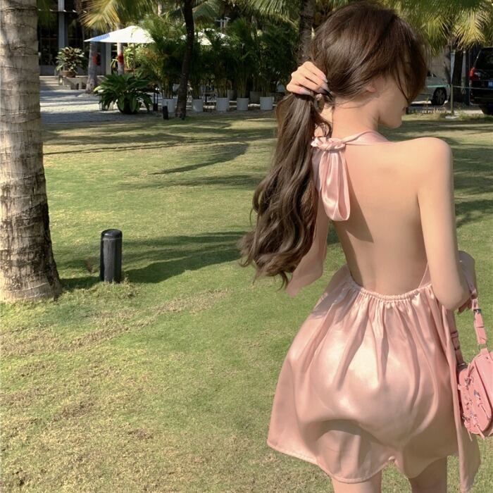 スカート サマースタイルホルターサテンウェストドレス 夏物 ドラファッションホール92976524132