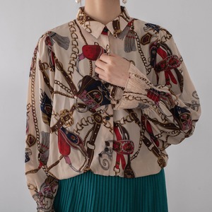 総柄シャツカラーブラウス   F0026