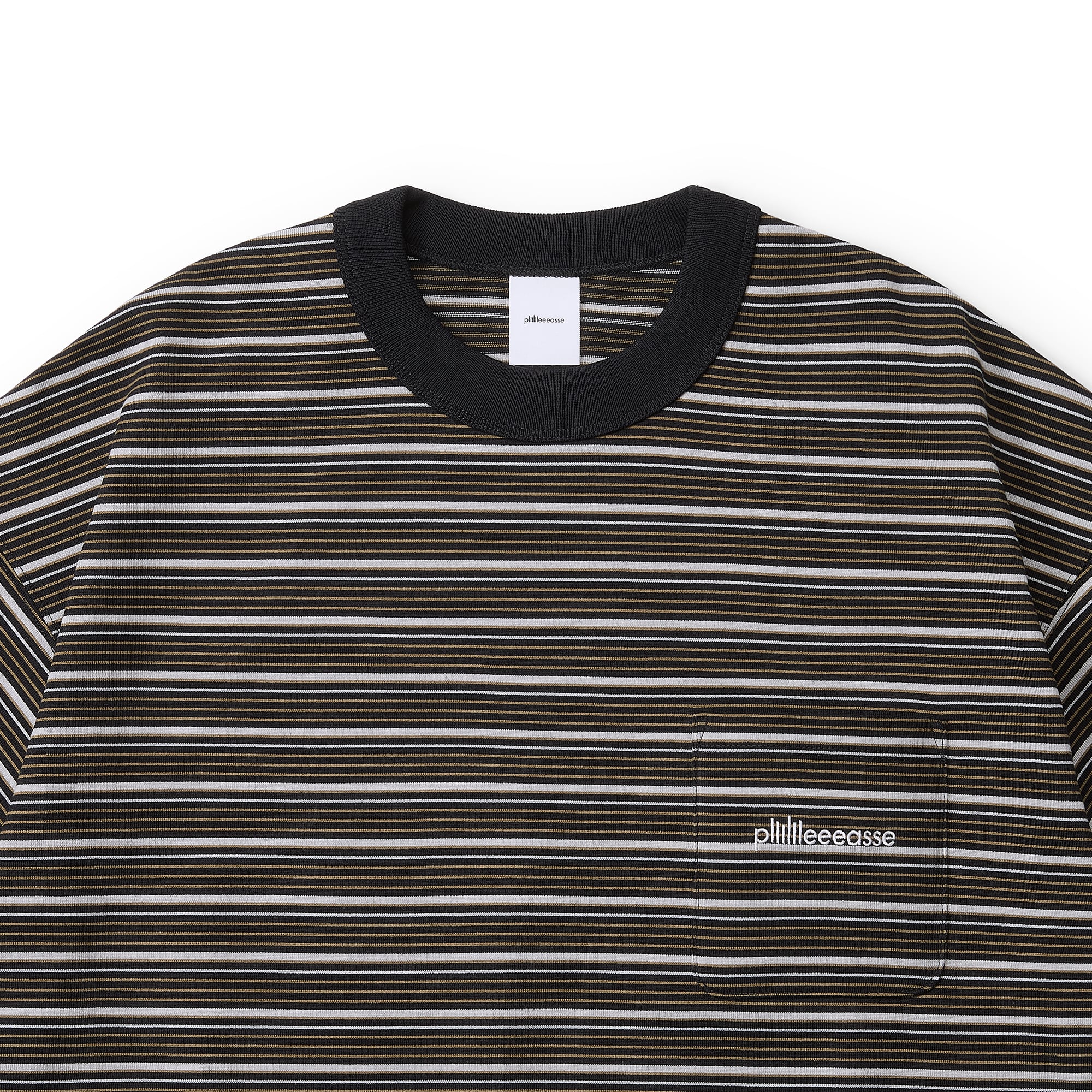 plllllleeeasse binding multi stripe short sleeve pocket tee (BLACK