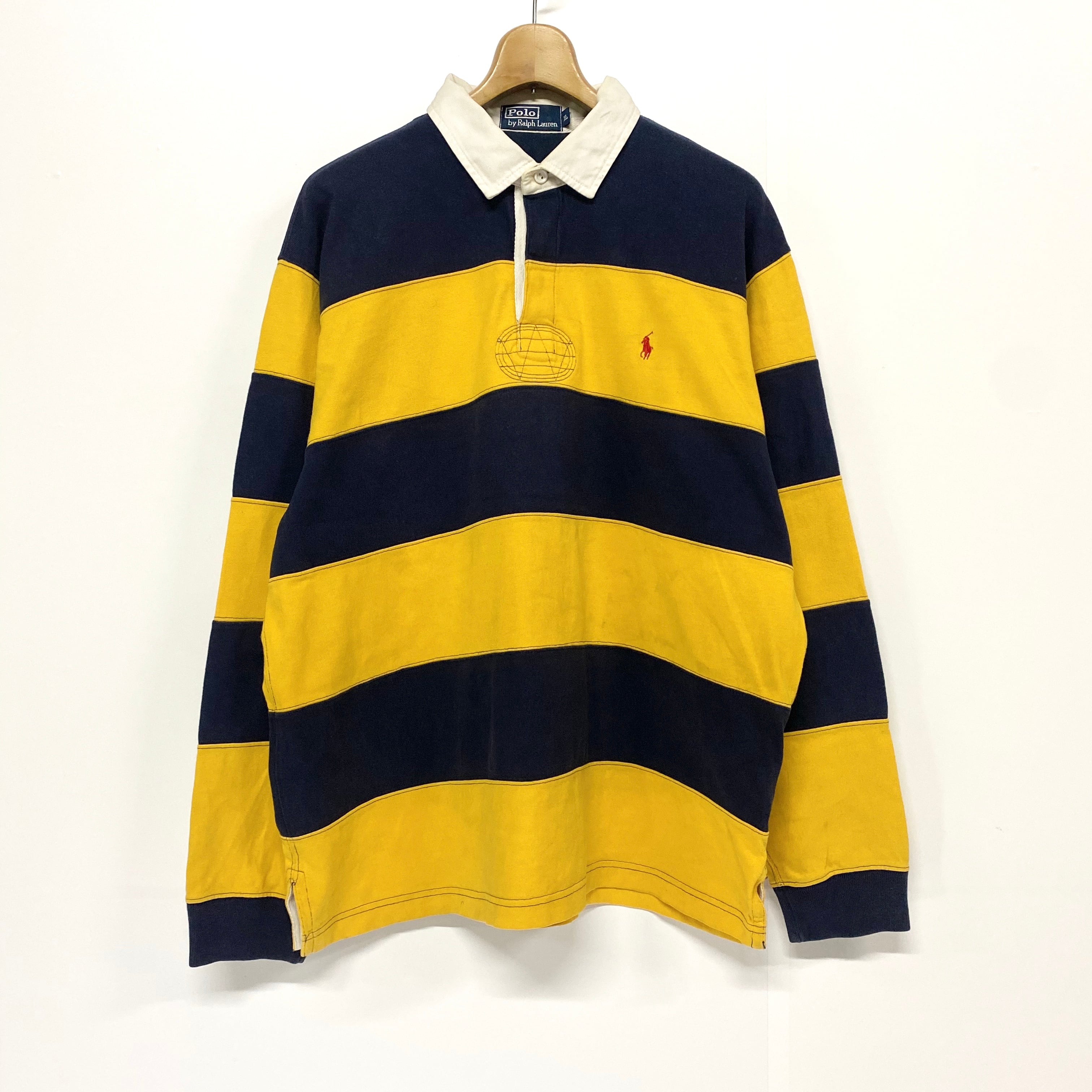 Polo by Ralph Lauren ポロバイラルフローレン 長袖 ボーダー ラガーシャツ ポロシャツ イエロー 黄色 ネイビー 紺色 メンズXL  古着【ポロシャツ・ラガーシャツ】 | cave 古着屋【公式】古着通販サイト