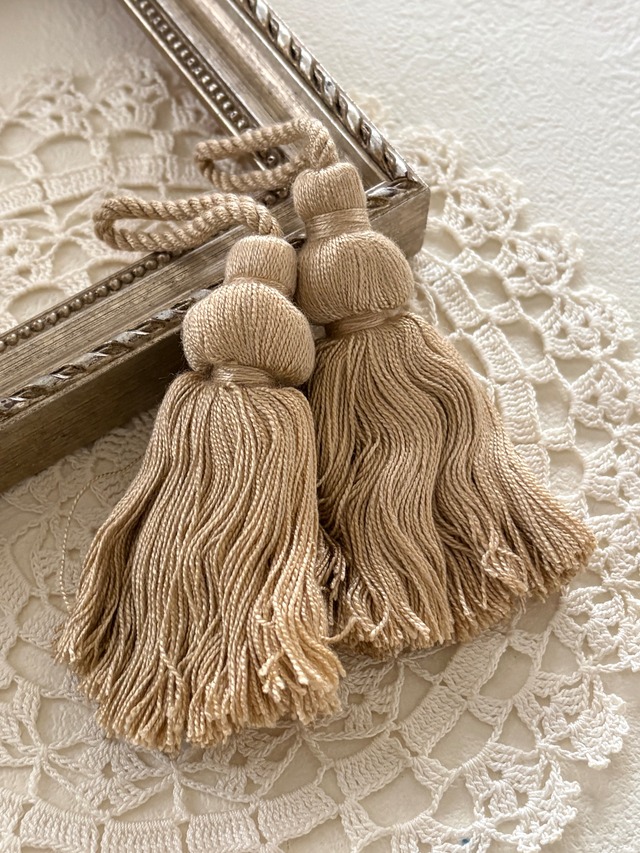 フランス 輸入デザイン キータッセル 12.5cm グリーン×ピンク カルトナージュ インテリア チャーム フランス デコレーション材