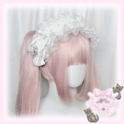 ♡【Sayakadoll Original No.13】【受注生産】ピュアエンジェル きらめきパール&ダブルリボン フリルレースヘッドドレス white ♡