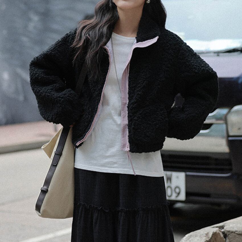 zip-up boa jacket　J00351