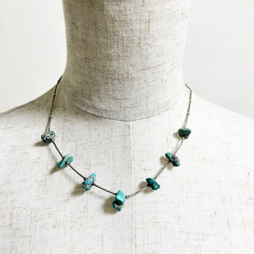 Vintage Southwestern Sterling Liquid Silver Beads & Turquoise Necklace