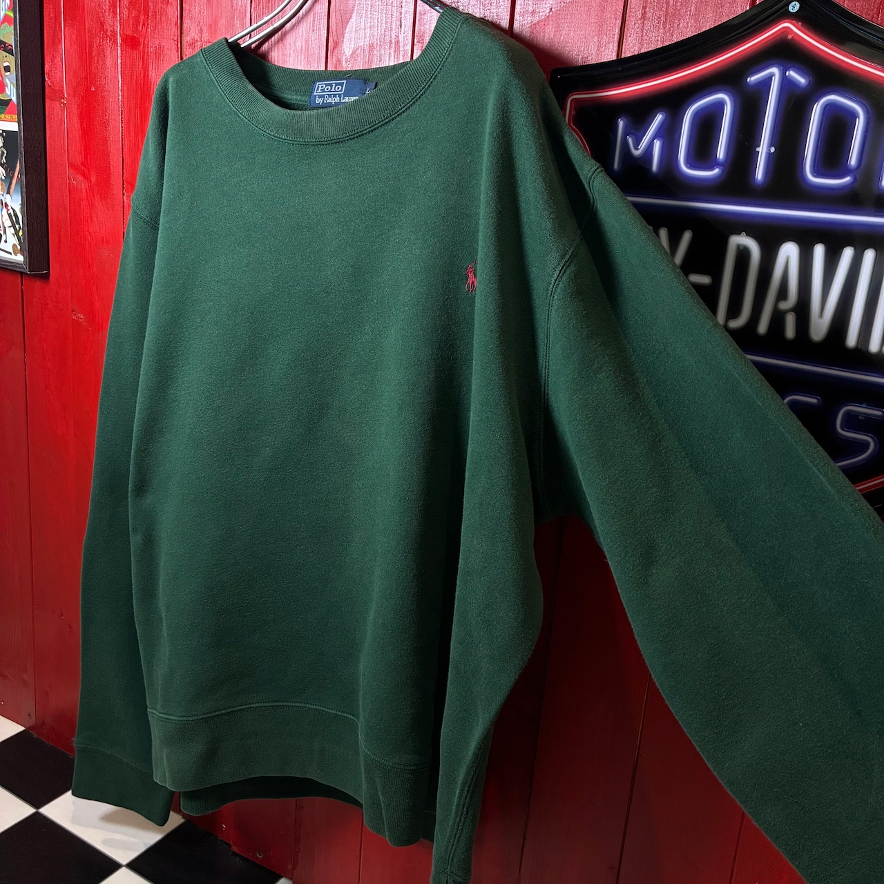 90s POLO RALPH LAUREN 無地スウェット 緑 バーガンディポニー L