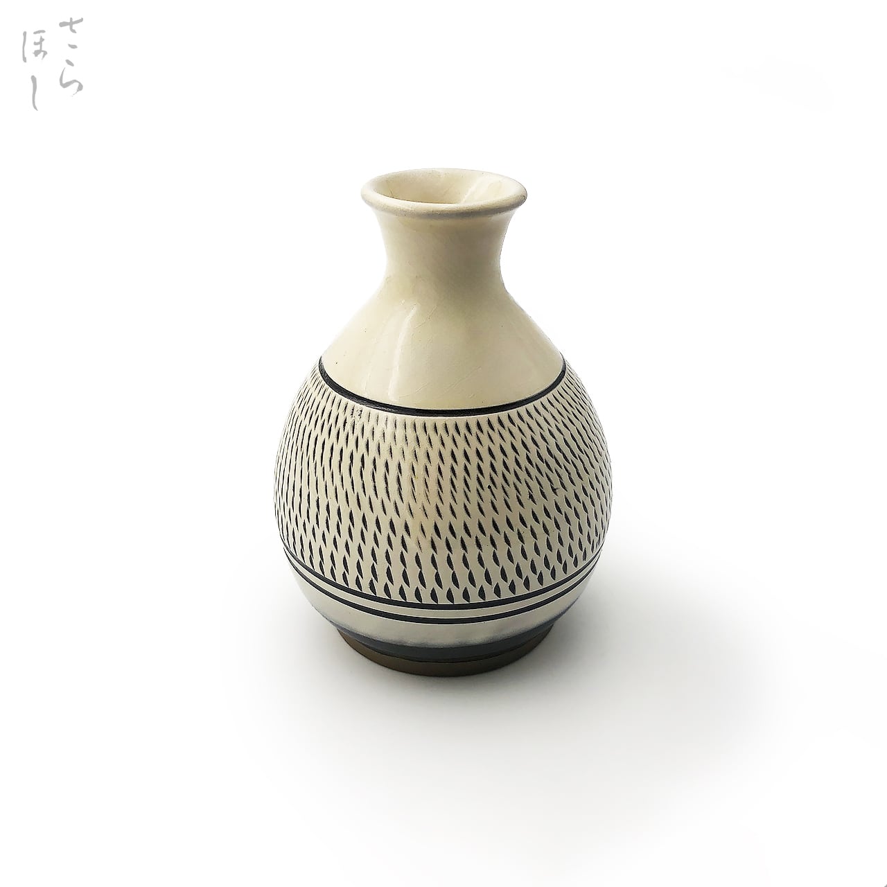 小鹿田焼 小袋窯 4寸5分一輪挿し花瓶 櫛描き/飛び鉋 白 高さ約13.3cm