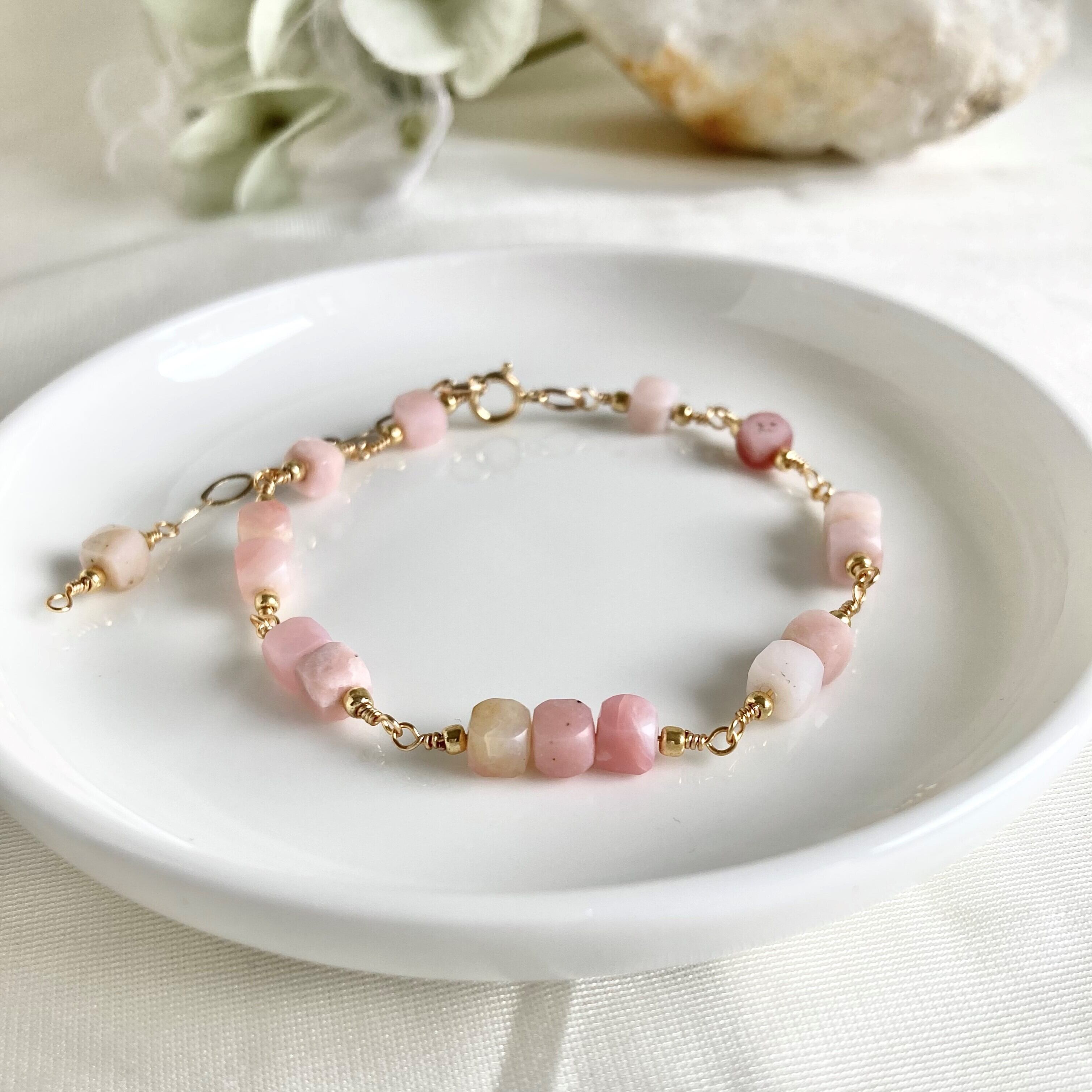 選べる☆14kgf キューブブレスレット ピンクオパール エメラルド