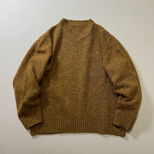 Burberry　Vネック　ネップ　ウール混　ニット　セーター　バーバリー　マスタードブラウン　 古着