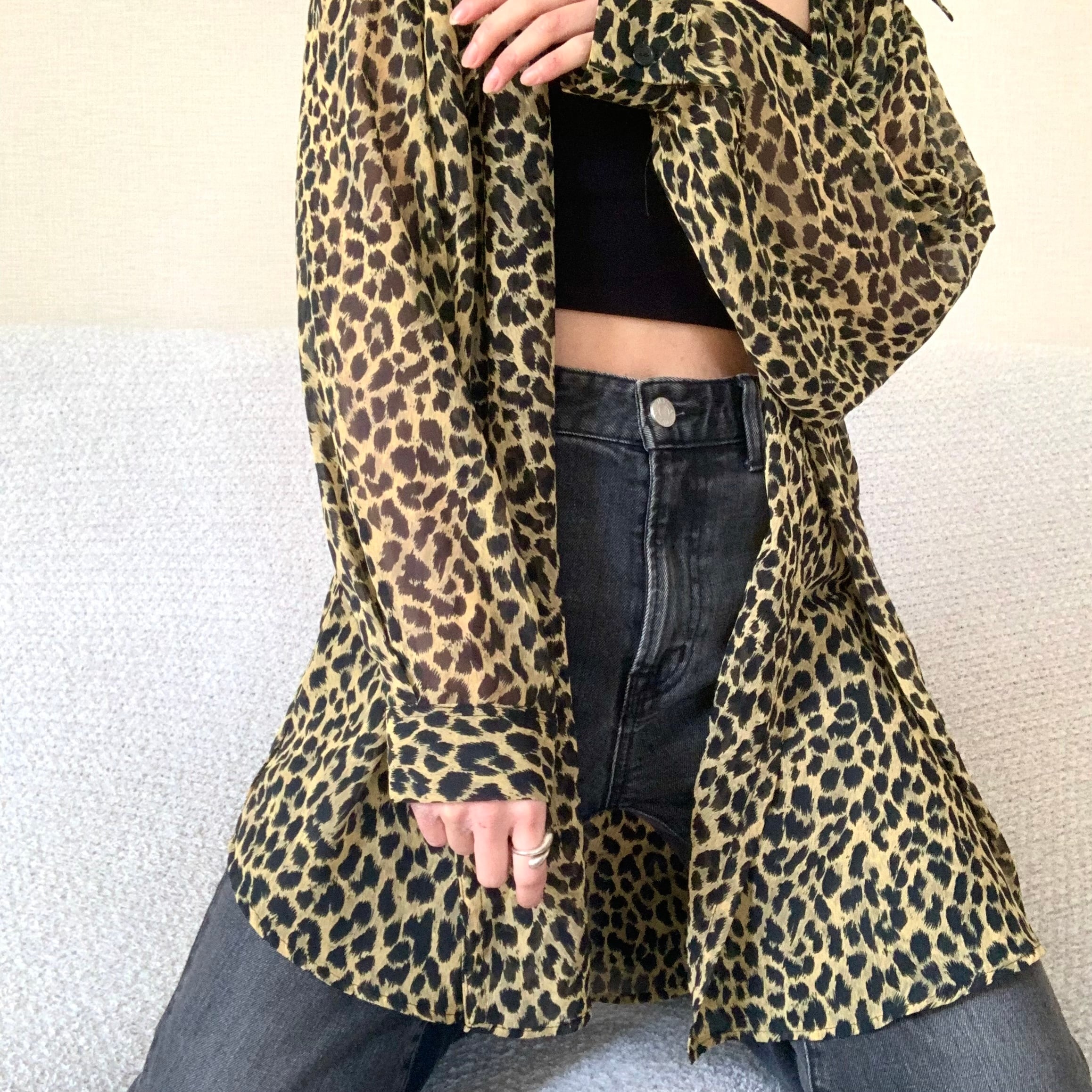 leopard opencollar sheer shirt レオパード柄 総柄 豹柄 シアーシャツ leopard opencollar sheer shirt レオパード柄 総柄 豹柄 シアーシャツ