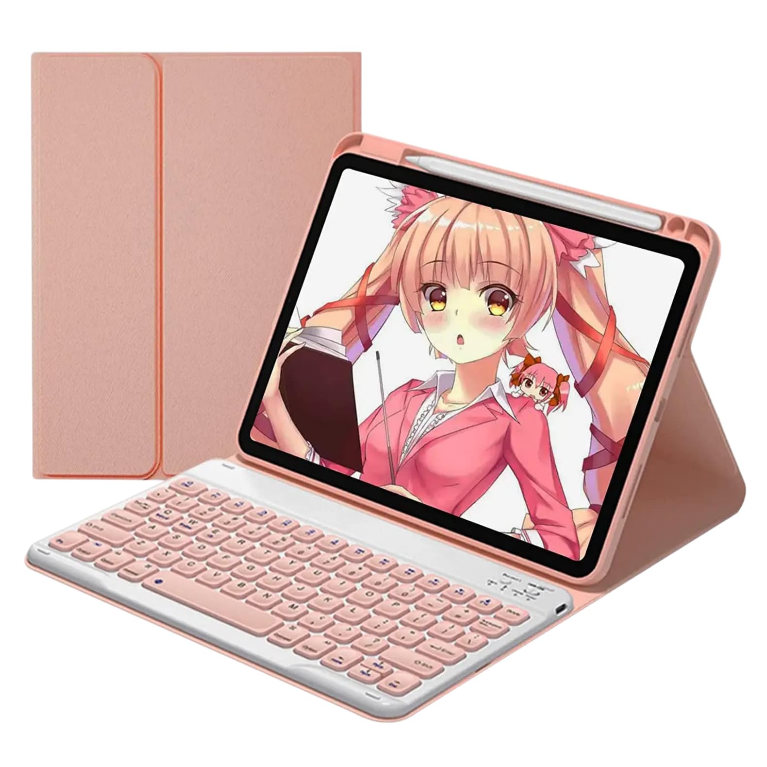 for iPad 第9世代 キーボード ケース iPad 10.2インチ 第8世代 第7世代 対応 bluetooth キーボード付きタブレットケース 脱着式 オートスリープ機能付き 状くぼみキー マグネット 分離式 学生, ピンク