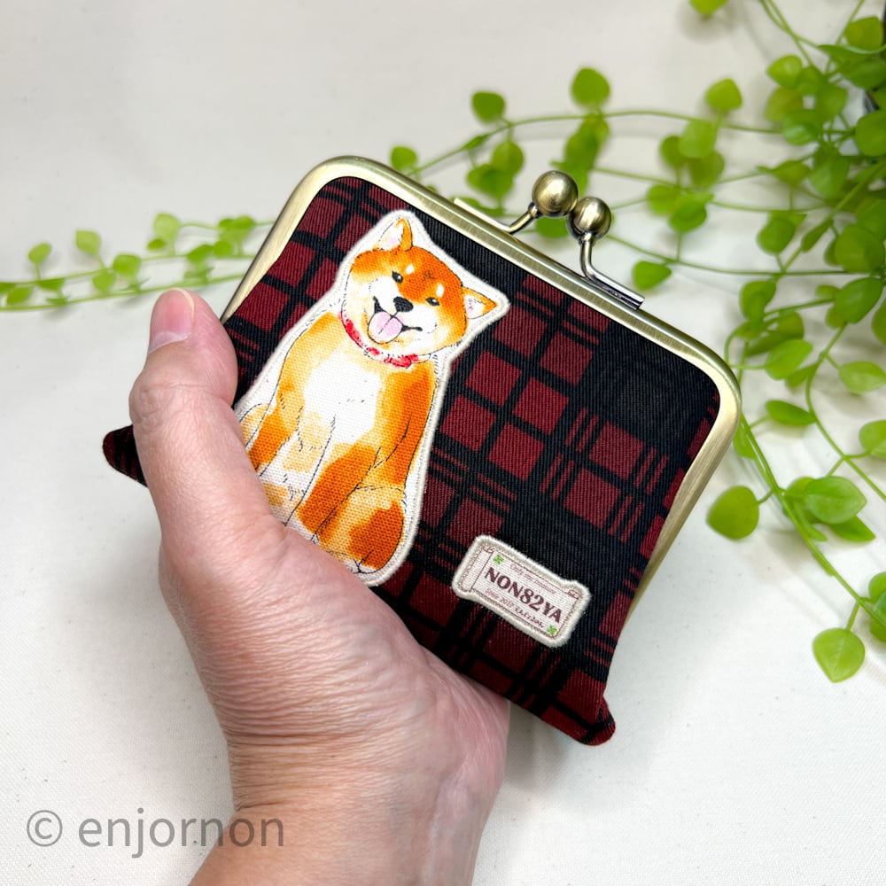 ほどよいお財布 柴犬のわんだふぉー♡チェックレッド2 | がま口【 のん