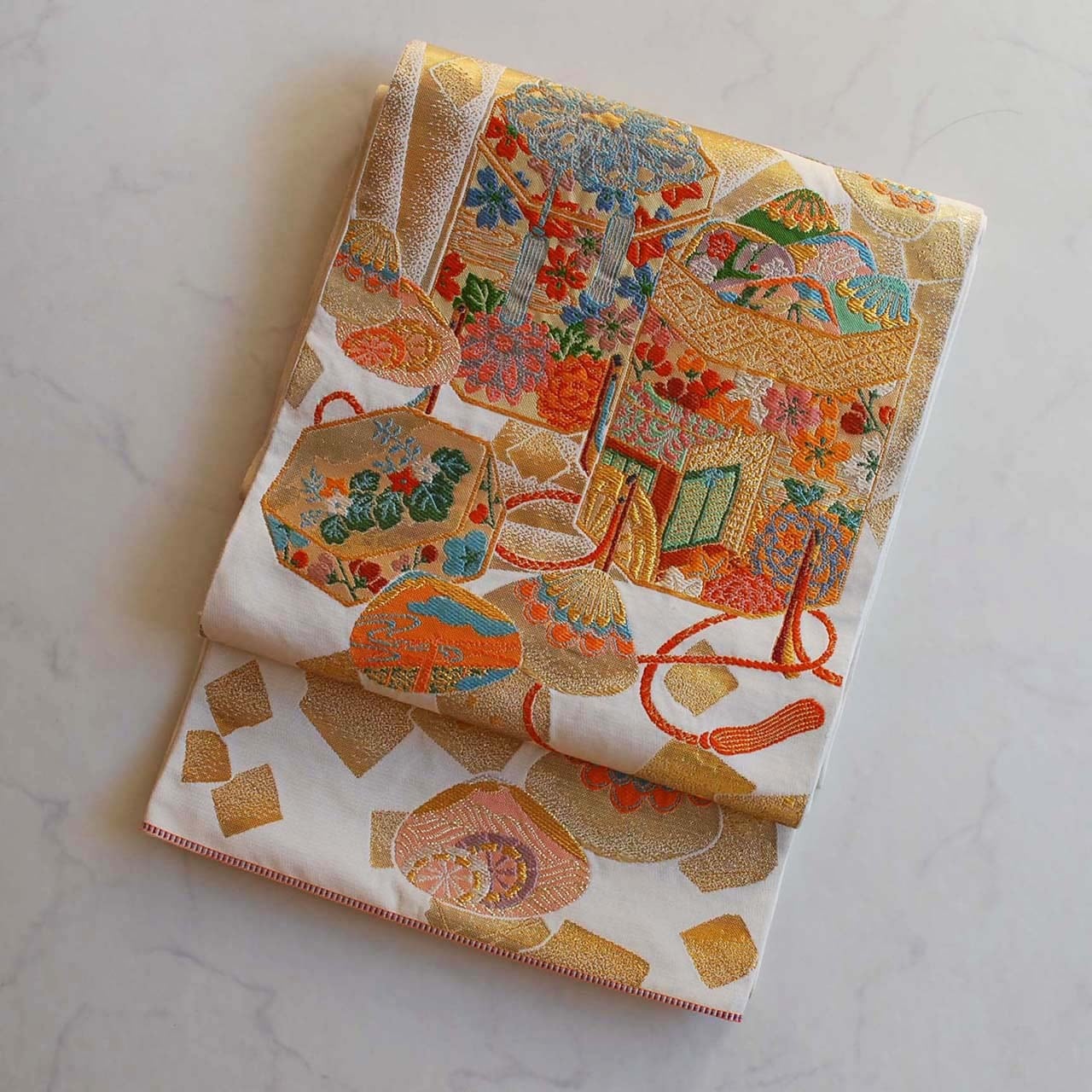 ふくろ帯】たつむら製 源氏絵合錦 貝桶と貝合わせのふくろ帯 | 大山