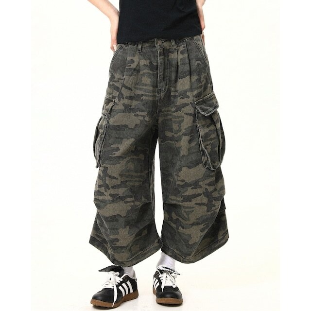 【即納】camouflage cropped pants　迷彩クロップドパンツ　J1128　L