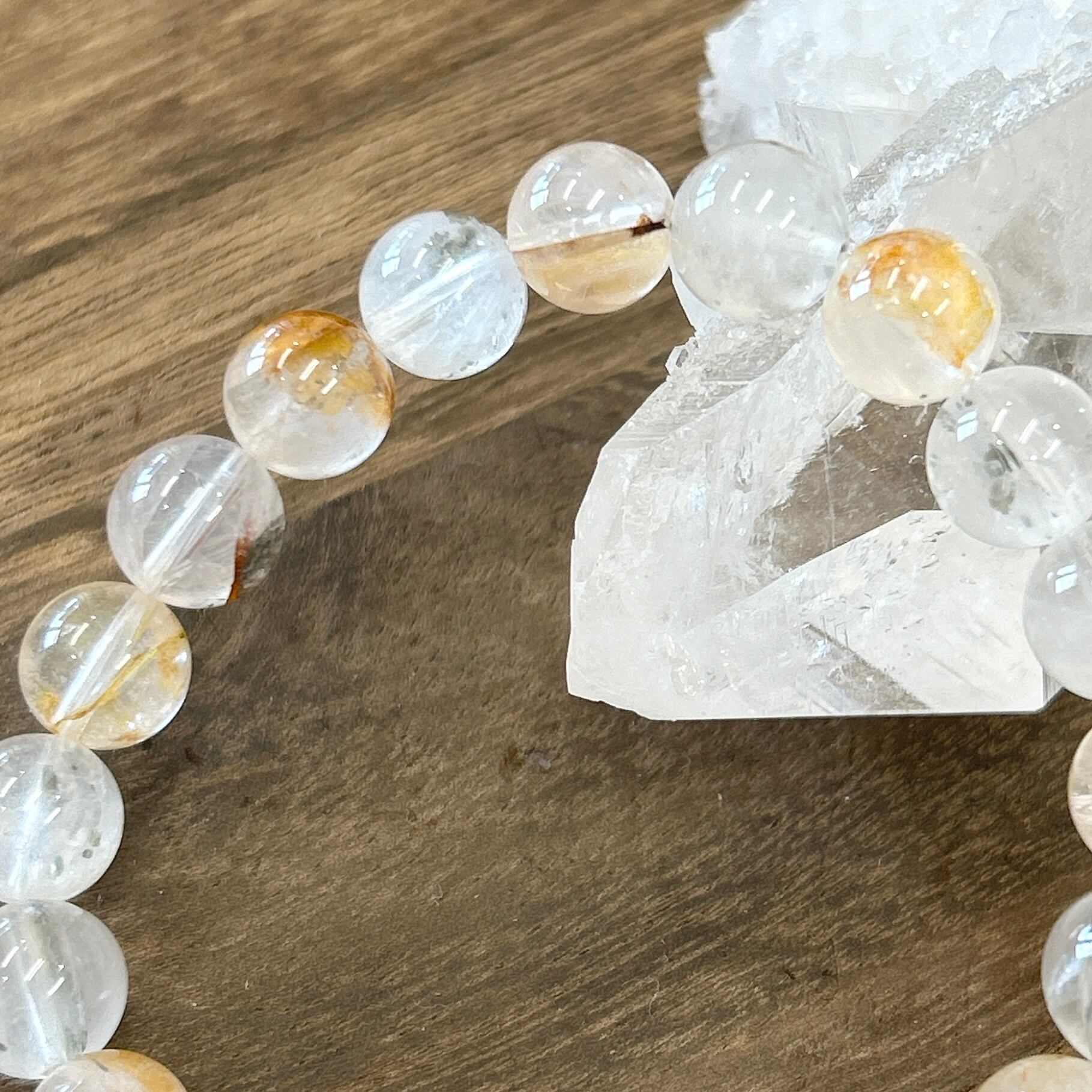 レア♪天然石　マーカサイトinクォーツ　フレイム　大きいサイズ♪ 宝石入り】マーカサイト&ライモナイトインクォーツ♪9.5ミリ♪天然石