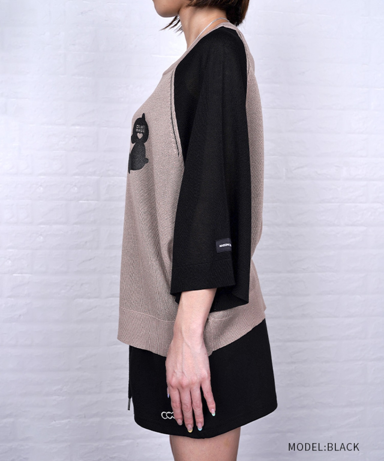 ベアープリントシアーニットTOPS (BLACK) CQ-48148H