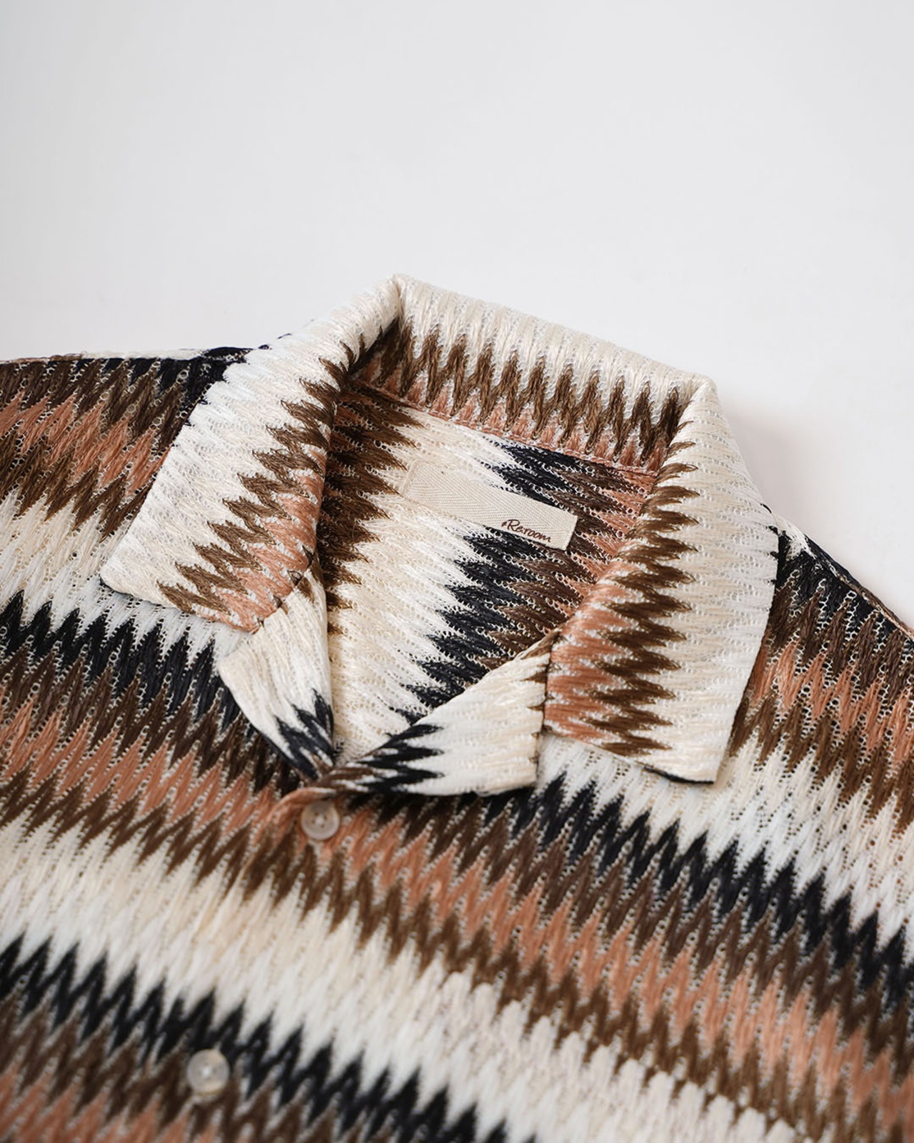 【#Re:room】ZIGZAG PATTERN MESH OPEN COLLAR SHIRT［RES130］