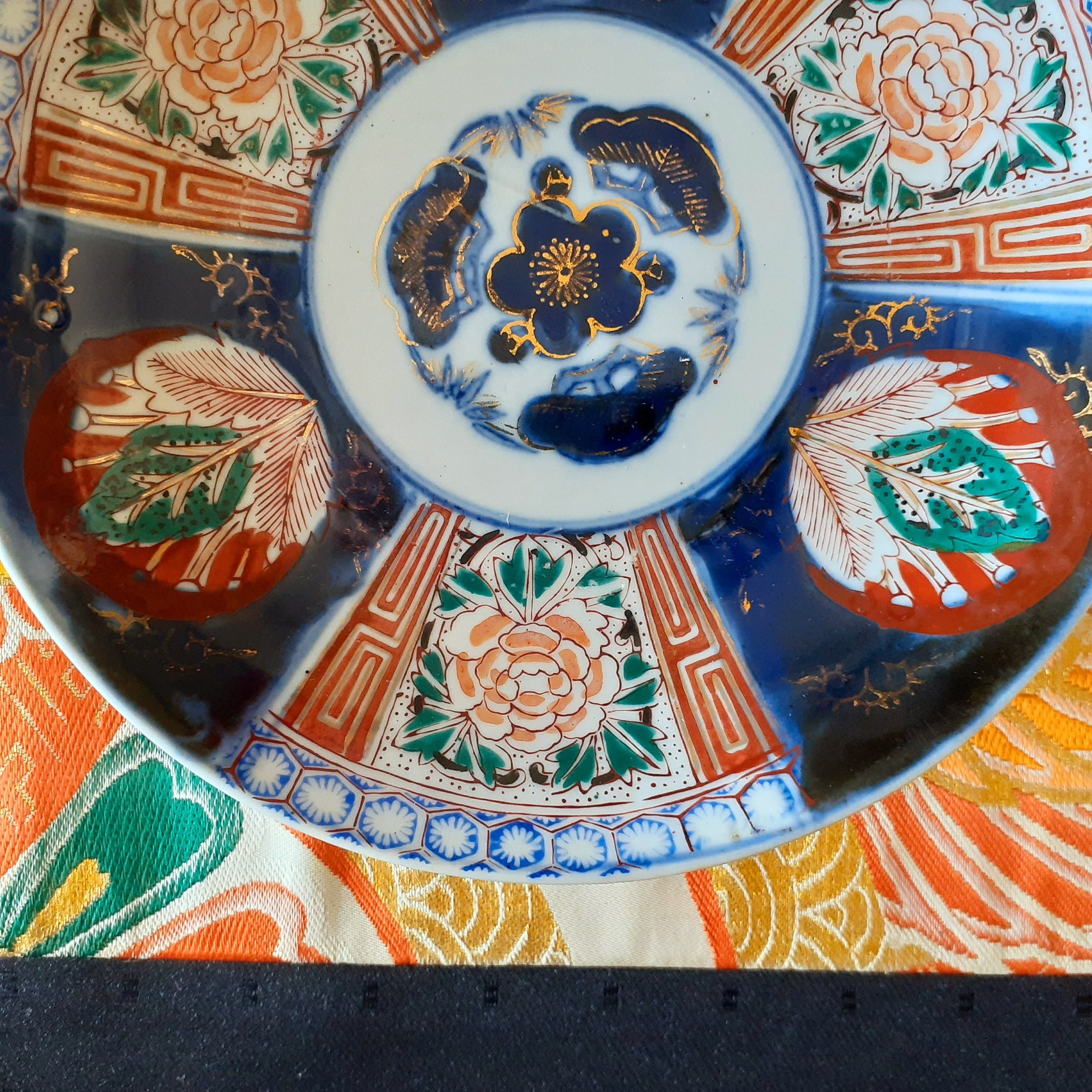 伊万里 染付 金襴手 金彩色絵 輪花 よく 七寸皿 5客 （ 