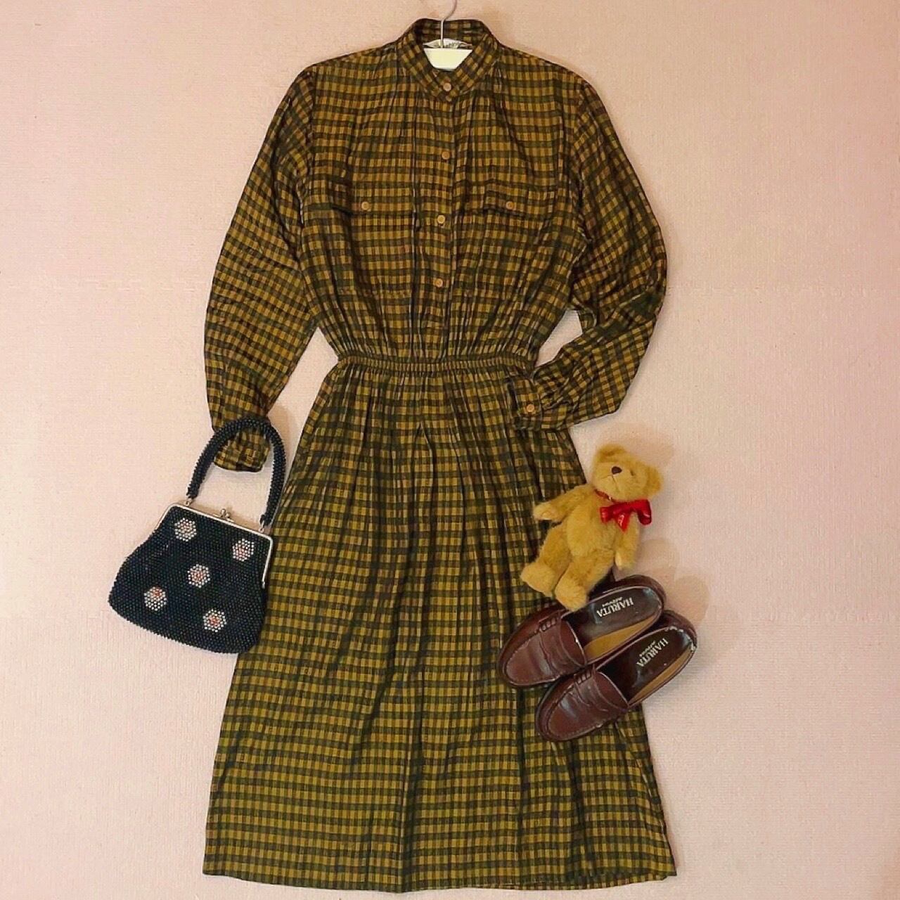 yellow black check one-piece