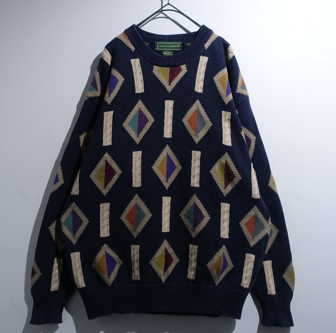 90s "CROFT & BARROW" Multicolor Diamond Motif Design Cotton Knit