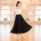 社交ダンス 衣装 Chacott チャコット スカート レッスンウェア ブラック系 黒 プリーツ プリーツスカート 無地 シンプル ふんわり チュール 透け感 華やか かわいい おしゃれ 上品 大人っぽい ダンス 練習 レッスン ダンス衣装 練習着 社交ダンス 軽やか 着回し
