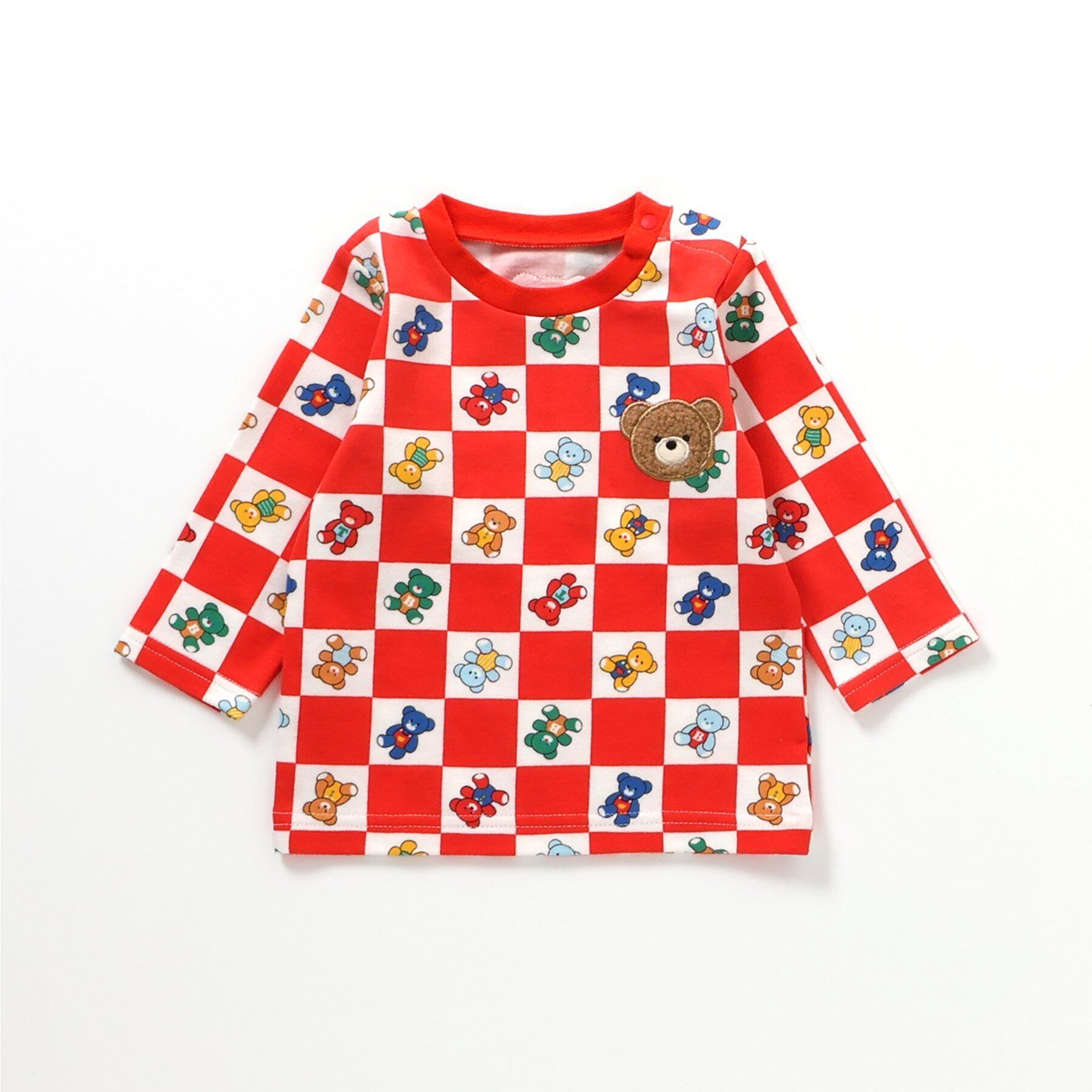 【26AW】F.O/tinybear Palette 総柄Tシャツ/レッド【70/80/90】くま テディベア