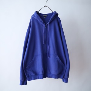 90s' "LAND'S END" blue color full zip-up sweat parka