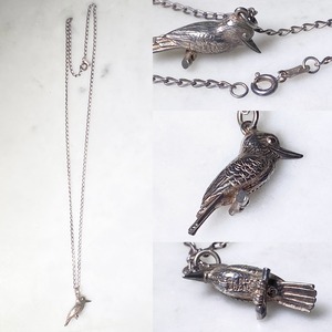 vintage silver animal pendant necklace “bird”