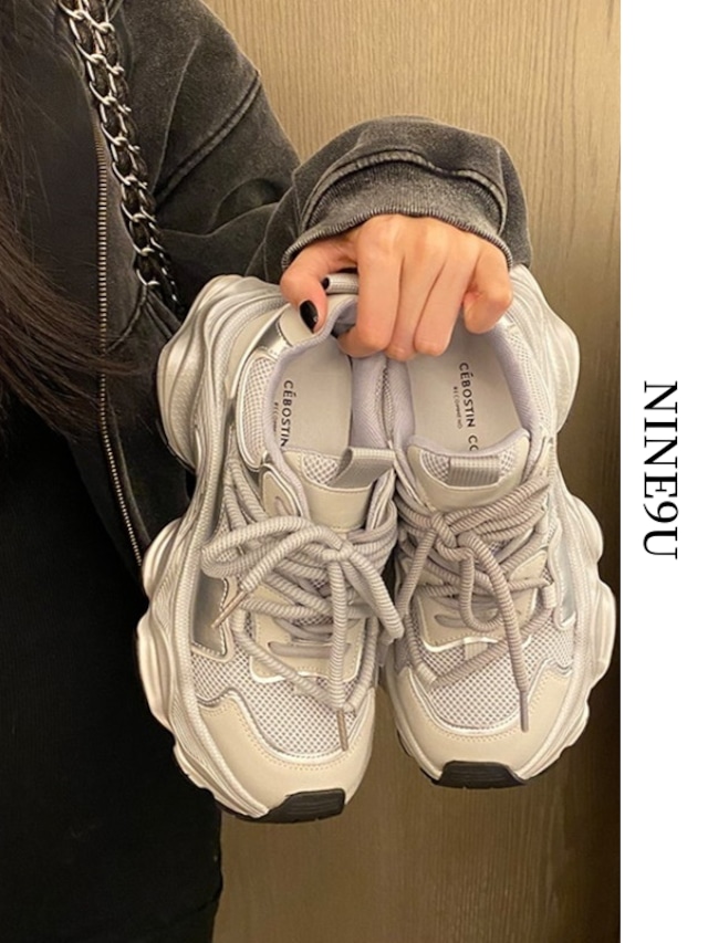 metallic mesh retro dad-sneakers【NINE7733】